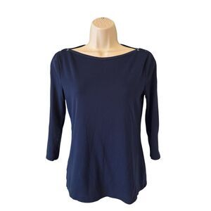 Lauren Ralph Lauren LRL Womens Top Medium Blue 3/4 Sleeve Boat Neck Blouse